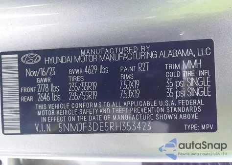 2024 Hyundai Tucson Sel из США, поврежденный, VIN 5NMJF3DE5RH353423